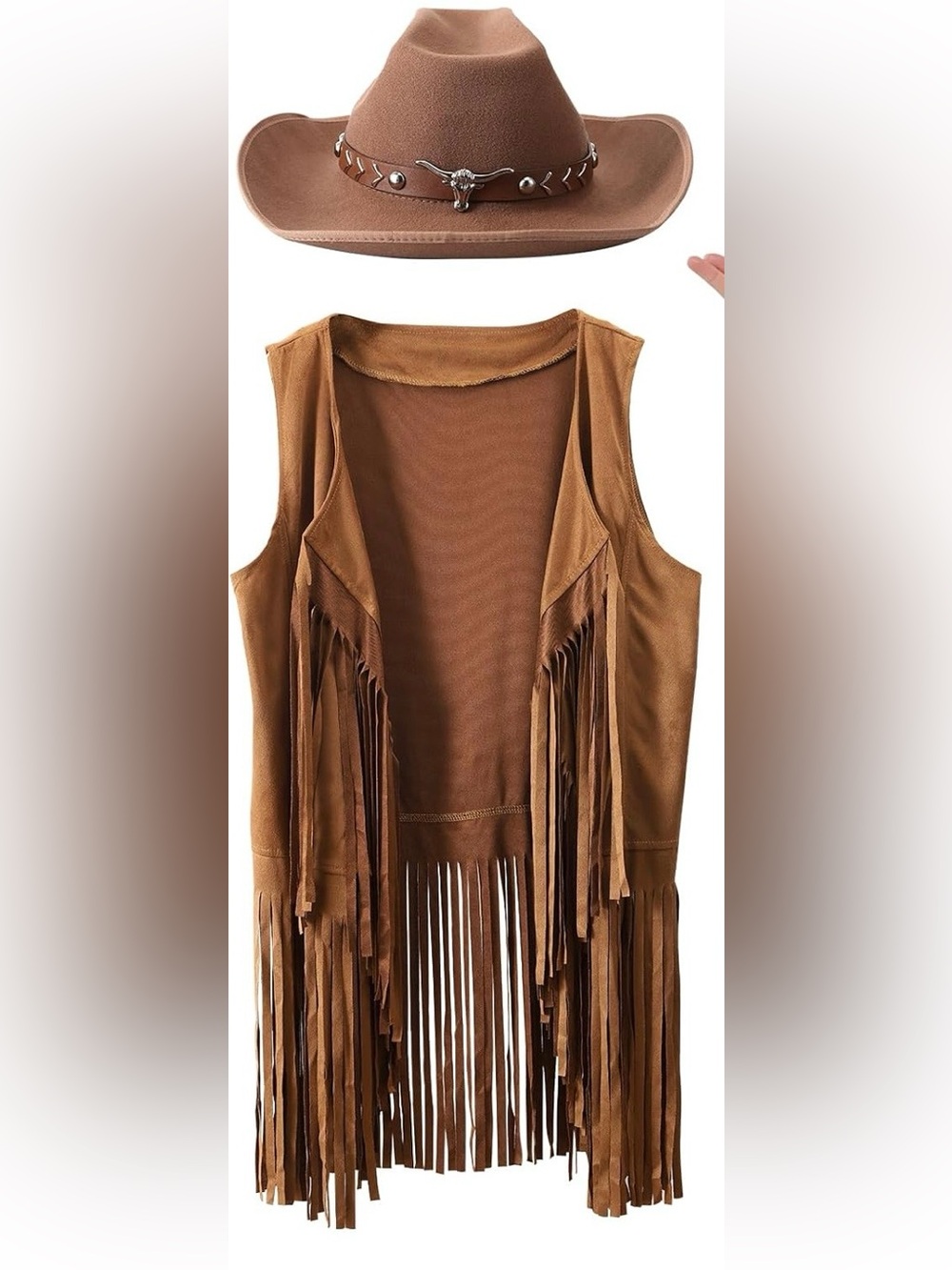Parttely costume westernFringed Suede-Look Brown Women's Vest and hat size small